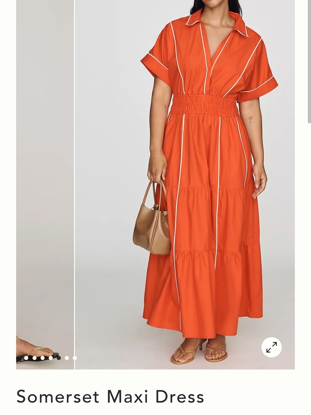 Anthropologie Somerset Maxi Dress in Bright Orange with White Piping
